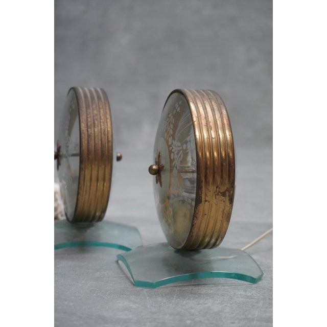 Mid-Century Italian Brass and Engraved Glass Table Lamps, 1940s, Set of 2 For Sale - Image 6 of 8