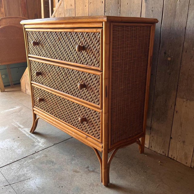 Vintage Bamboo and Wicker Chest of Drawers For Sale - Image 8 of 13