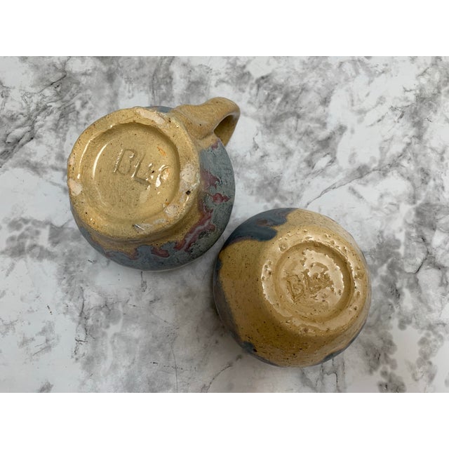 Vintage Handcrafted Artisan Pottery Cream and Sugar Set of Two For Sale - Image 4 of 10
