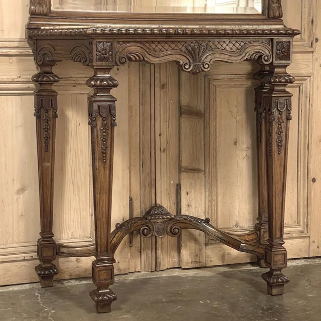 19th Century French Walnut Louis XIV Style Marble-Top Console & Beveled Mirror For Sale In Dallas - Image 6 of 12