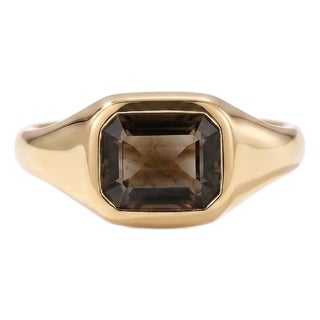 Smoky Quartz Signet Ring • Brown Gemstone Bezel Ring • Modern Stacking Statement Ring Us 7 For Sale