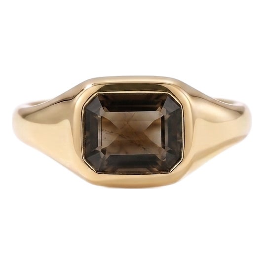 Smoky Quartz Signet Ring • Brown Gemstone Bezel Ring • Modern Stacking Statement Ring Us 7 For Sale
