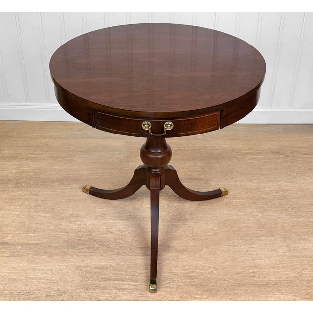 Traditional Vintage Traditional Mahogany Round Drum Table For Sale - Image 3 of 13