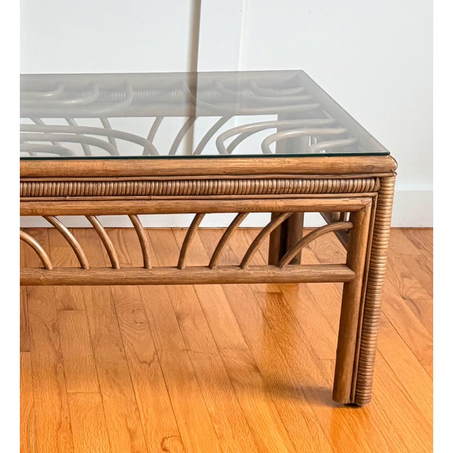 Rattan Coffee Table With Glass Top For Sale In New York - Image 6 of 9
