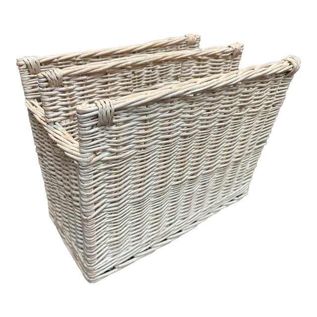 White Rattan Magazine Holder For Sale