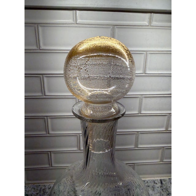 Mid 20th Century Vintage Italian Hand-Blown Art Glass Decanter With Gold Accents, Murano Style For Sale - Image 5 of 9