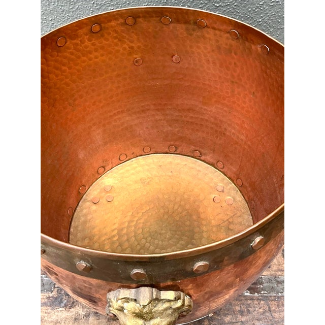 Vintage English Hammered Copper and Brass Paw Foot Planter For Sale - Image 12 of 12