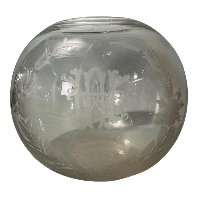 Vintage Hawkes or Steuben Floral Engraved Art Glass Rose Bowl Vase, Awh For Sale