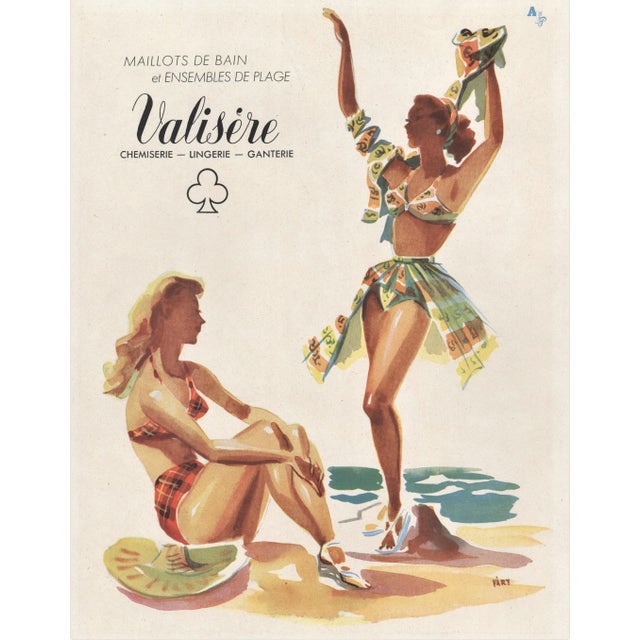 1947 Mid-Century French Fashion Advertisement Print-Summer Beach Wear For Sale - Image 4 of 4