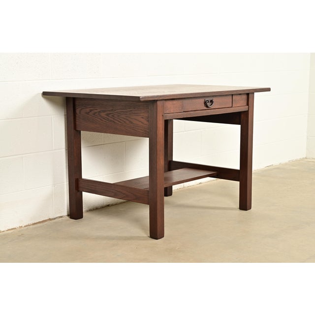 Gustav Stickley Antique Mission Oak Arts & Crafts Writing Desk or Library Table, Newly Refinished For Sale - Image 14 of 14