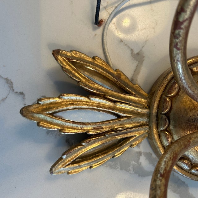Vintage Mid-Century Italian Giltwood & Mirror Wheat Sheaf Two-Light Wall Sconces - a Pair For Sale - Image 11 of 12