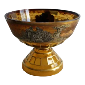 Antique Bohemian Hand Painted Art Glass Bowl Centerpiece
