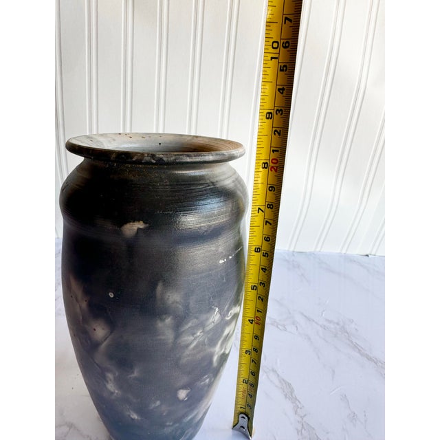 Signed 1997 Horsehair Raku Pottery Vase – Handcrafted Matte White & Black Ceramic For Sale In Boise - Image 6 of 7