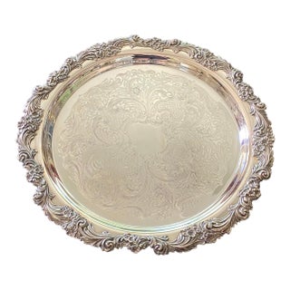 French Rococo Style Silverplated Tray by Reed & Barton - 12 1/2" Round For Sale