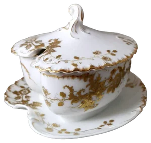 French Gravy Boat in White Porcelain with Gold Decoration from Haviland & Co. Limoges, 1902, Set of 2