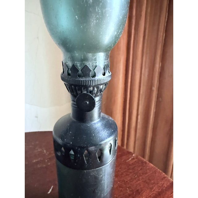 Victorian Vintage Mid Century 1960s Mini Hurricane Lantern Blue Glass For Sale - Image 3 of 9