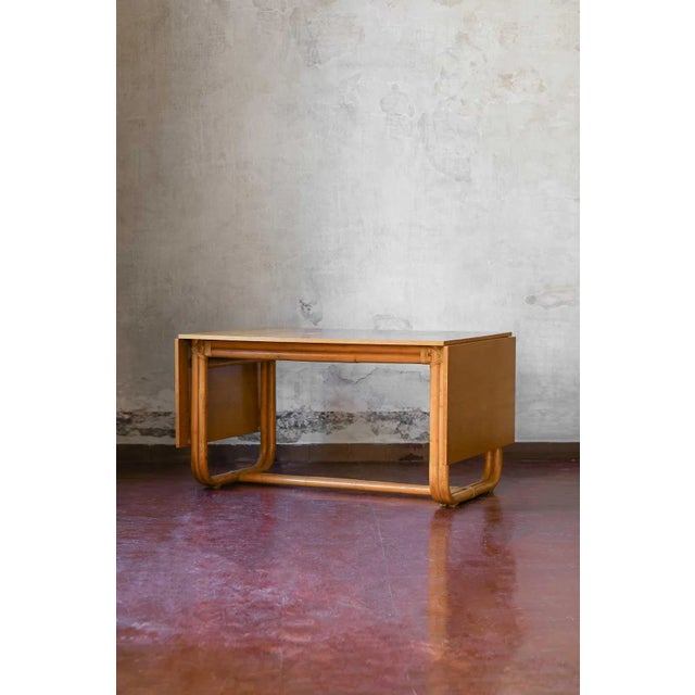Bamboo Table with Extendable Wooden Top and Leather Bindings in the style of Gervasoni Studio, 19602 For Sale - Image 12 of 12