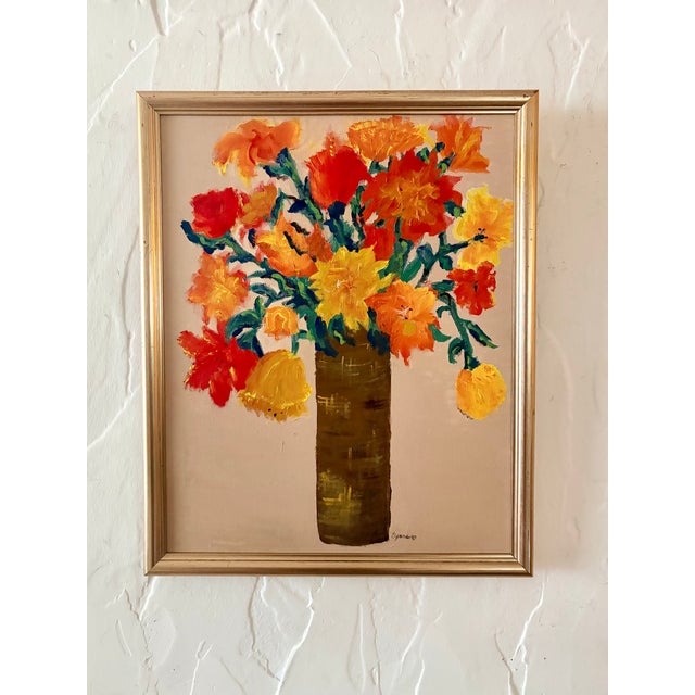 Mid-Century Modern 1960s Mid-Century Modern Expressionist Heavy Impasto Floral Still Life – Signed by Artist For Sale - Image 3 of 11