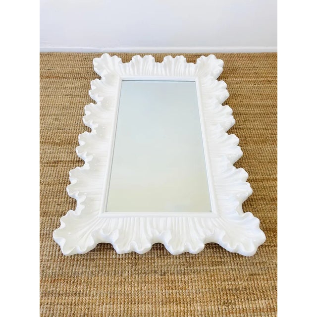 Plastic Vintage 1980s White Ruffled Carved Look Molded Fiberglass Wall Mirror Serge Roche Style For Sale - Image 7 of 7