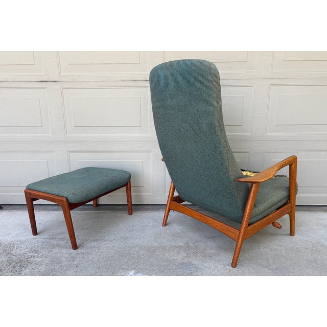 Folke Ohlsson Dux Teak Oak Danish Modern Lounge Chair Ottoman Recliner Vintage For Sale - Image 10 of 11