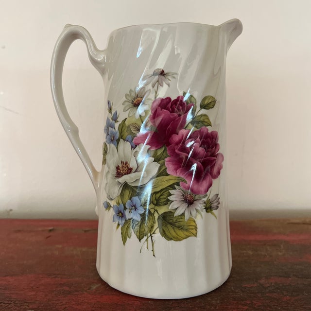 1990s Victorian Style Rose Patterned English Pitcher / Vase For Sale - Image 4 of 8