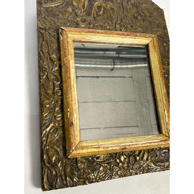 1970s Small French Patinated Mirror in Gilded Metal and Wood, 1970 For Sale - Image 5 of 12