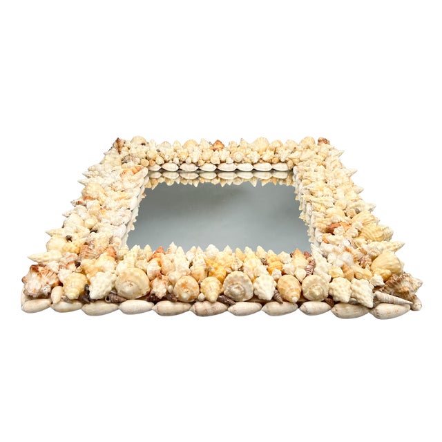 Signed Vintage Diamond-Shaped Seashell Shell Encrusted Wall Mirror – Coastal / Organic Modern For Sale - Image 12 of 13