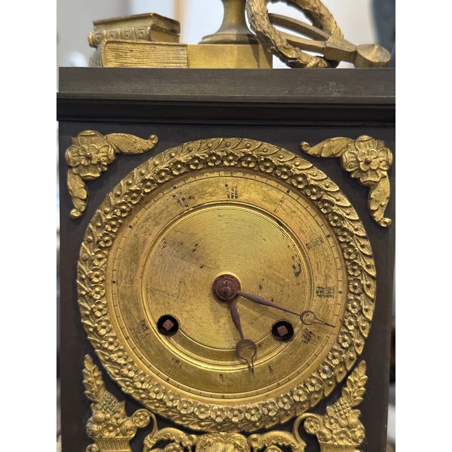 Bronze French Restoration Athena (Minerva) Patinated & Fire-Gilt Bronze Mantel Clock by Louis Alfred Baveux For Sale - Image 8 of 16