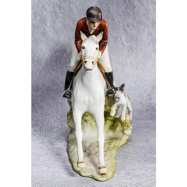 Hand Painted Vintage German Porcelain Horse Fox Hunting Dog Statue Sculpture For Sale - Image 13 of 18