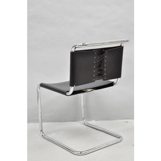Mid-Century Modern Vintage Marcel Breuer Black Leather Corset Back B33 Chrome Side Chair Attr Knoll For Sale - Image 3 of 15