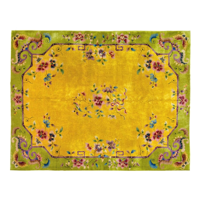 Antique Chinese Hand Knotted Wool Rug, 9x11'8 For Sale