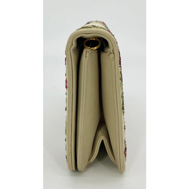 Late 20th Century Vintage Judith Leiber Silk Floral Crystal Embroidered Tassel Clutch For Sale - Image 5 of 11