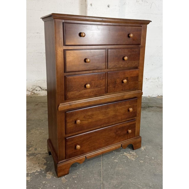 American Late 20th Century Cherry Tall Chest of Drawers With Paneled Drawer Fronts For Sale - Image 3 of 12