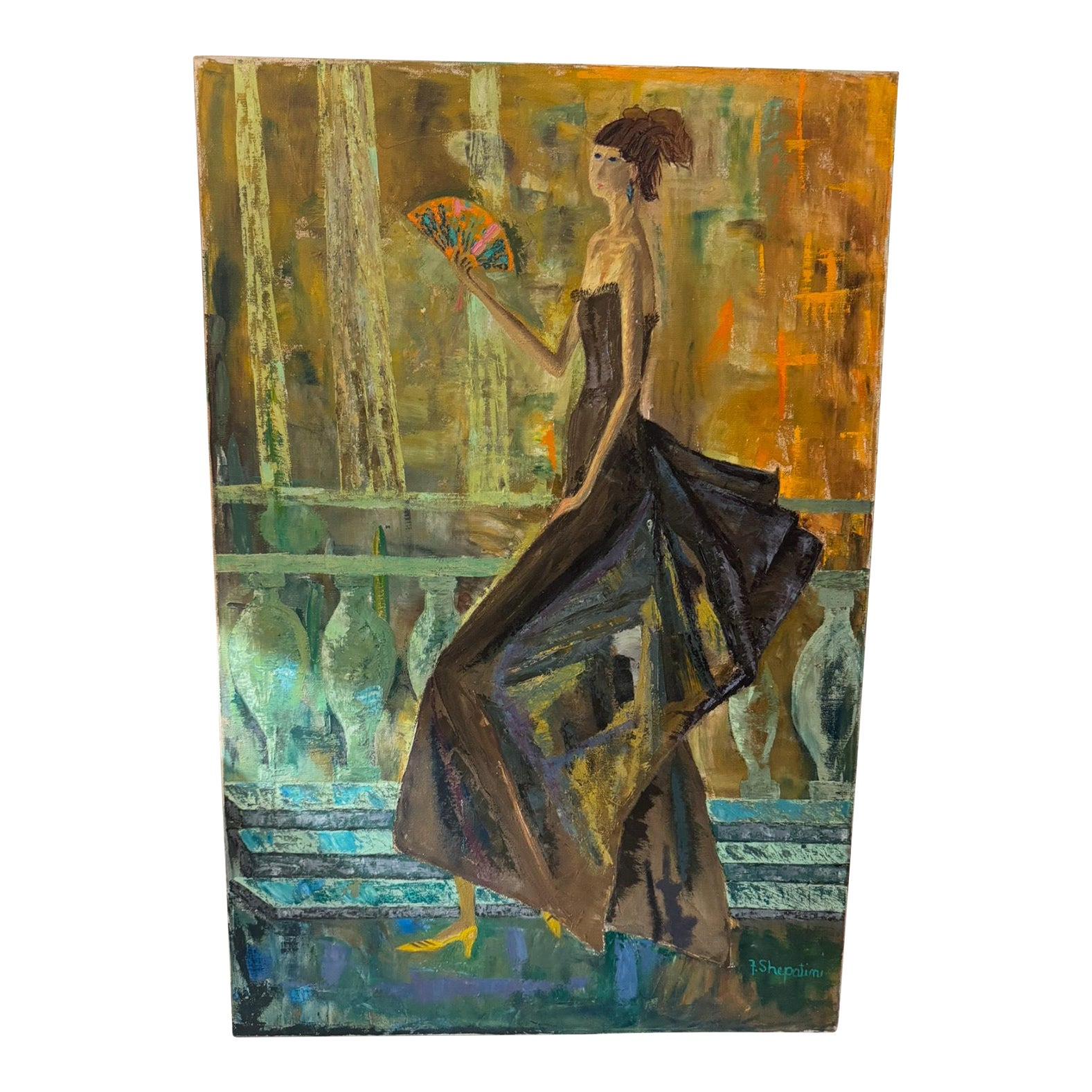 Enchanting Vintage 1952 Original Painting – Elegant Woman With Colorful ...