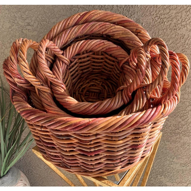 Circa 1980 Natural Willow Handwoven Nesting Baskets - Set of 4 For Sale - Image 11 of 13