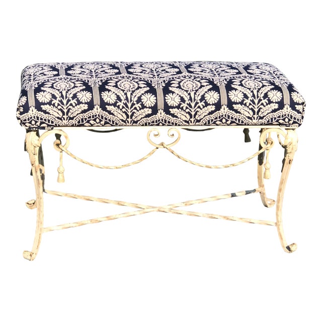 Vintage Mid Century French Painted Steel Tassel Bench For Sale