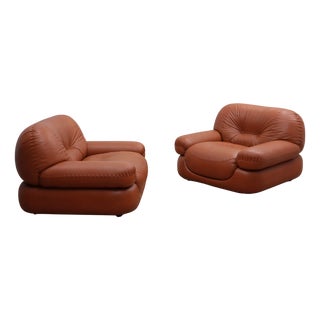 Sapporo Cognac Leather Chairs from Mobil Girgi, 1970s, Set of 2 For Sale