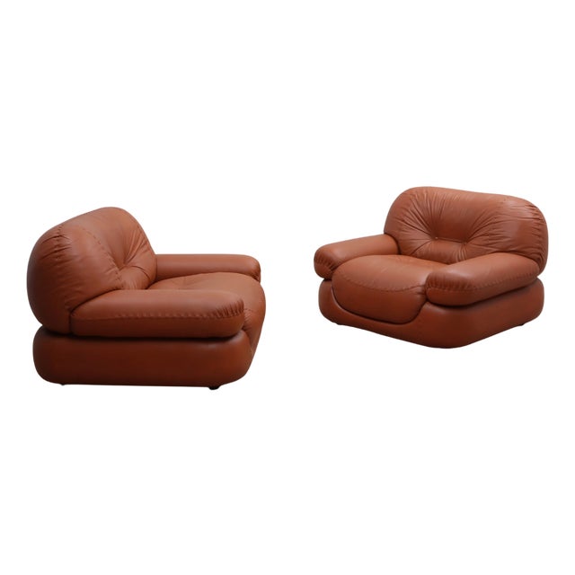 Sapporo Cognac Leather Chairs from Mobil Girgi, 1970s, Set of 2 For Sale