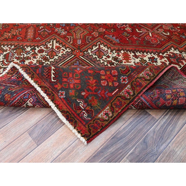 1960 10'x12'5" Red Pure Wool Hand Knotted Semi Antique Persian Heriz Oriental Rug For Sale - Image 10 of 12