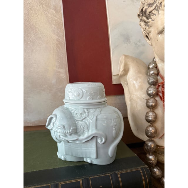 Vintage Wildwood Celadon Elephant Jar | 1979 Limited Edition Ceramic | Asian Inspired Decor For Sale In Chicago - Image 6 of 12