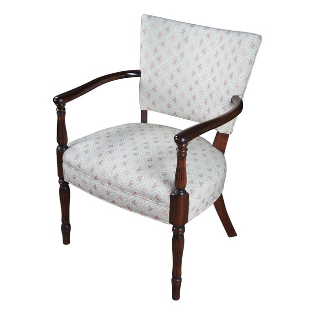 Mid 20th Century Martha Washington Style Mahogany Upholstered Library Arm Chair For Sale