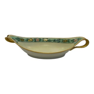 Mid-Century Japanese Porcelain Floral Relish Dish With Gilded Handles For Sale