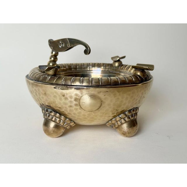 Hollywood Regency Art Deco Austrian Brass Ashtray with Integrated Cigarette Cutter, 1920s For Sale - Image 3 of 13