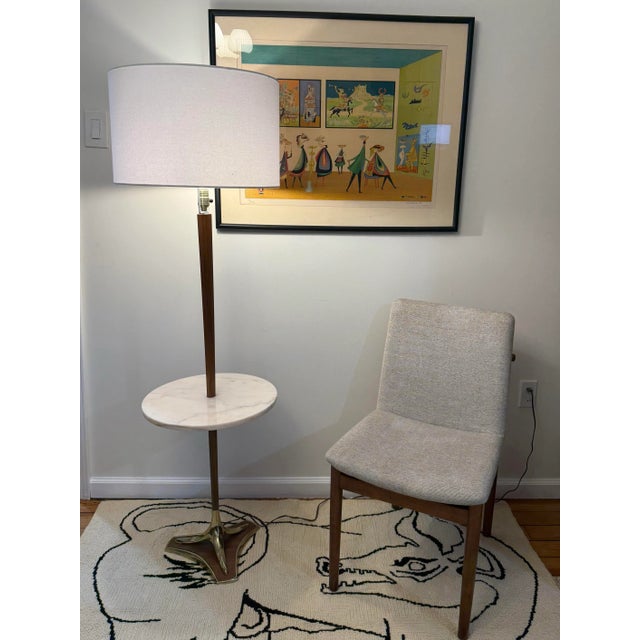 Vintage Mid Century Floor Lamp by Laurel Lamp Co. Beautiful 1960’s piece, with octagonal walnut post, Portuguese marble...