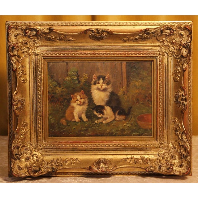 This original oil painting by the German animal painter Benno Kögl (1892–1969) depicts a charming domestic scene with a...