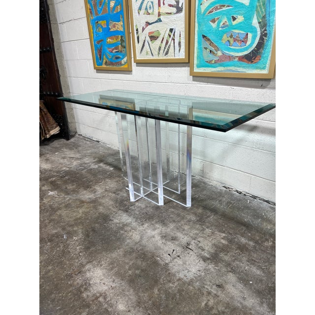 Mid Century Thick Lucite Console Table | Chairish