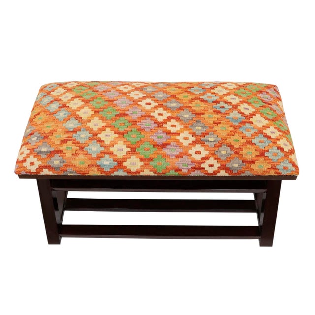 Geometric Kilim Upholstered Handmade Wood Storage Bench For Sale - Image 4 of 11