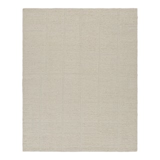 Rug & Kilim’s Contemporary Rug in Cream White with High-Low Geometric Patterns - 12x16 For Sale
