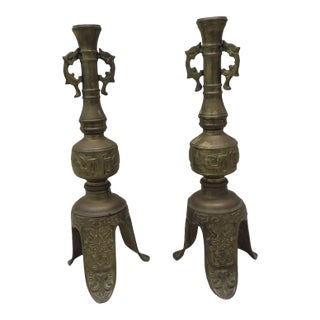 Vintage Brass Asian Candlesticks For Sale