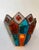 Pair of Mid-Century Modern wall lamps light lighting sconces amber and blue hammered glass and wrought iron with gilt gold...